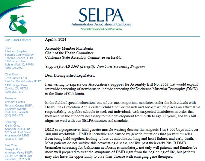 SELPA Backs Duchenne Screening